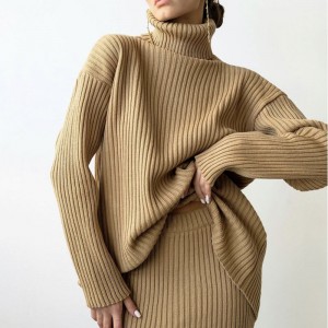 Iarnănouă modă personalizată pentru femei \\\\ Turtleneck Pullover tricotat fustă midi