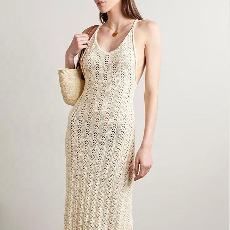 Producători de tricotaje cu gât rotund personalizat, scobită, fără spate, femei sexy, rochie tricotată